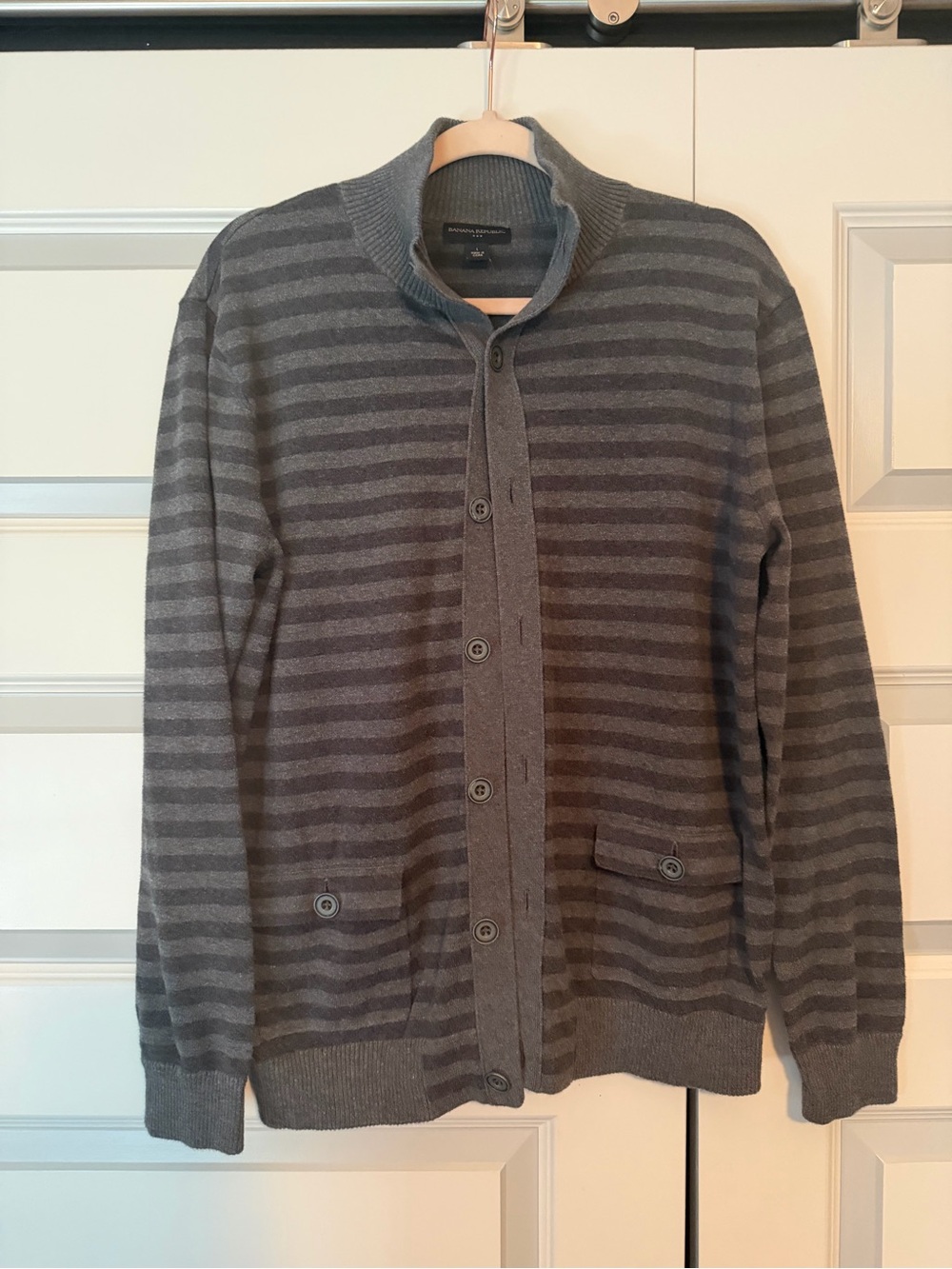 Banana Republic Men's Gray Striped Button Cardigan